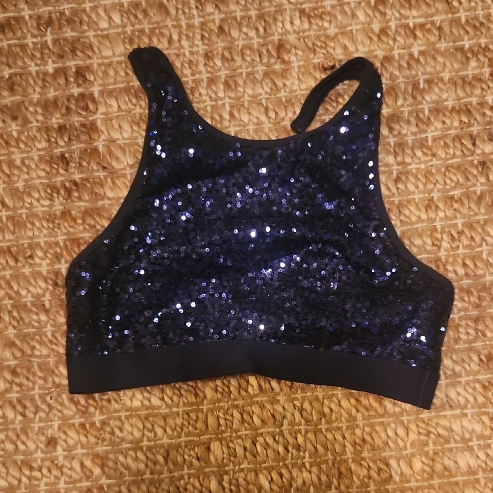 Aerie Blue Sparkle Sequined High Neck Bra with Racerback